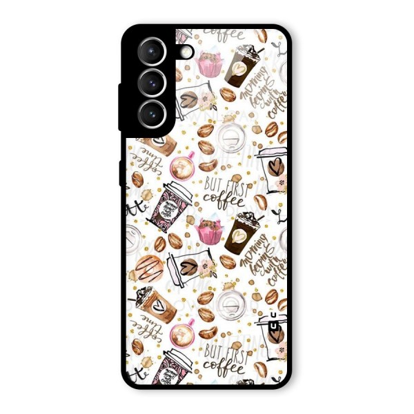 Coffee Pattern Glass Back Case for Galaxy S21 5G