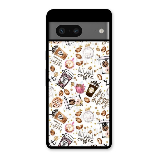 Coffee Pattern Glass Back Case for Google Pixel 7