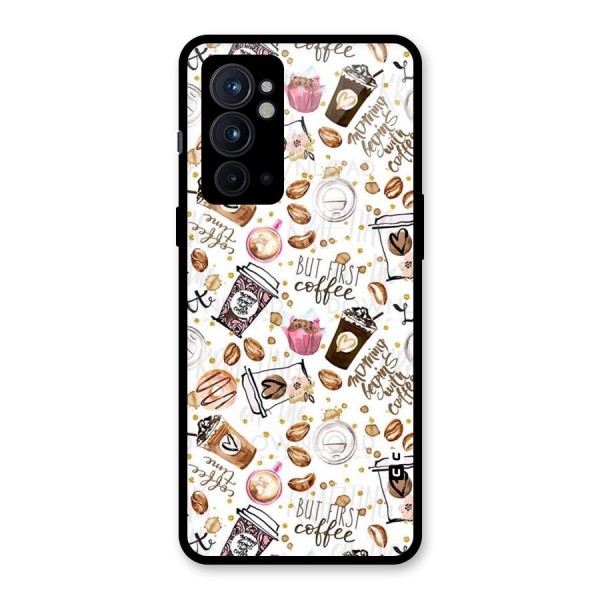 Coffee Pattern Glass Back Case for OnePlus 9RT 5G