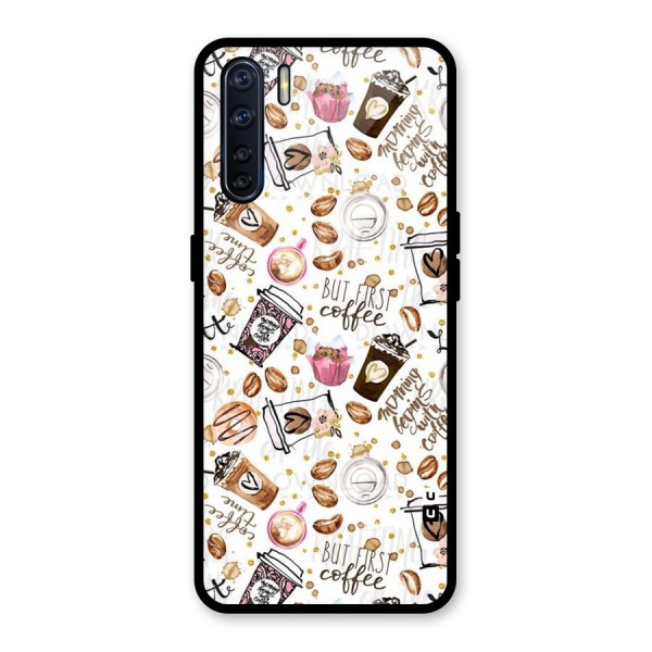Coffee Pattern Glass Back Case for Oppo F15