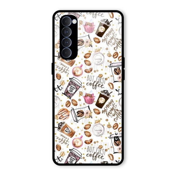 Coffee Pattern Glass Back Case for Oppo Reno4 Pro