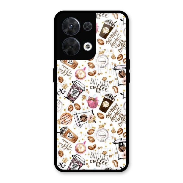 Coffee Pattern Glass Back Case for Oppo Reno8 5G