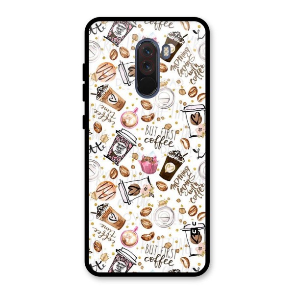 Coffee Pattern Glass Back Case for Poco F1