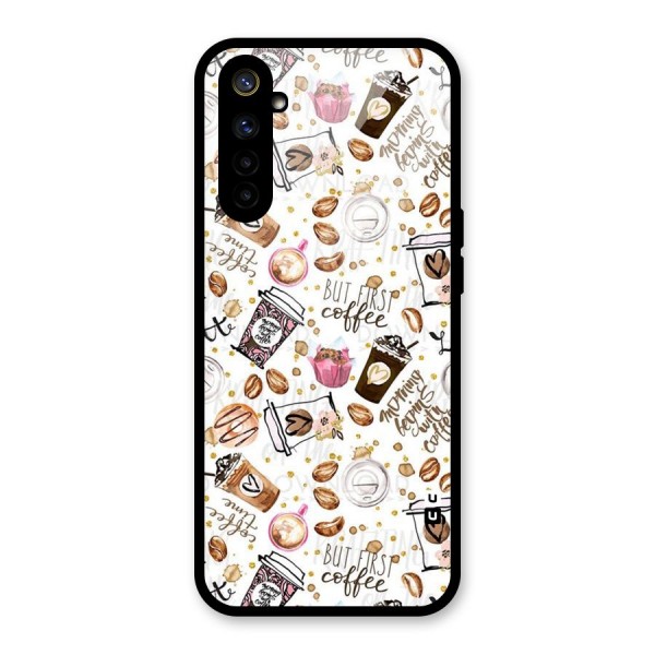 Coffee Pattern Glass Back Case for Realme 6