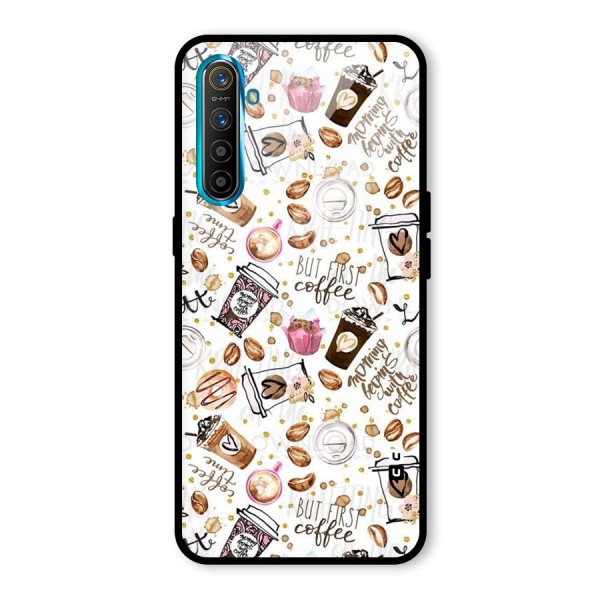 Coffee Pattern Glass Back Case for Realme XT