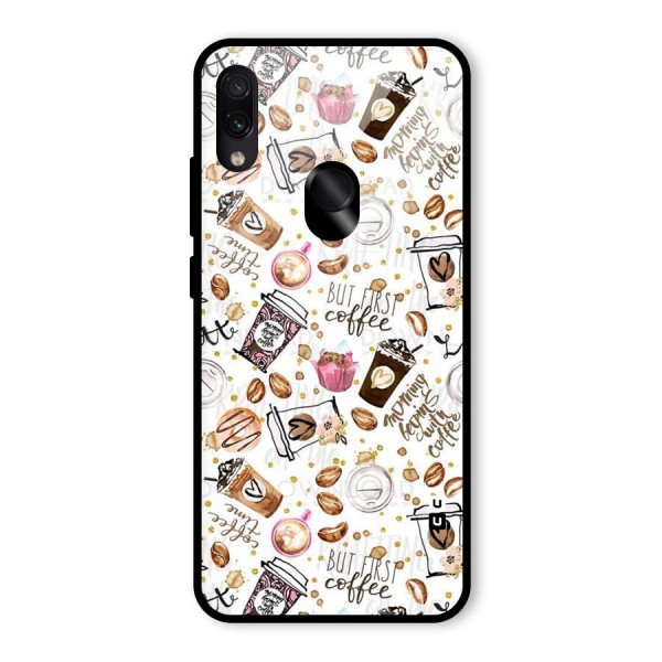 Coffee Pattern Glass Back Case for Redmi Note 7