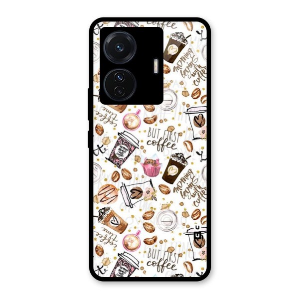 Coffee Pattern Glass Back Case for Vivo T1 Pro