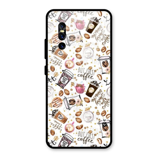 Coffee Pattern Glass Back Case for Vivo V15 Pro