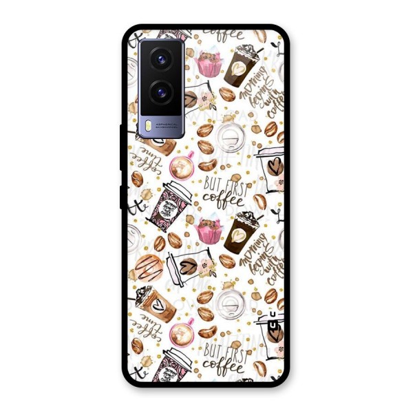 Coffee Pattern Glass Back Case for Vivo V21e 5G