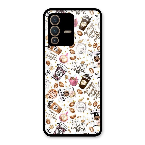 Coffee Pattern Glass Back Case for Vivo V23 5G