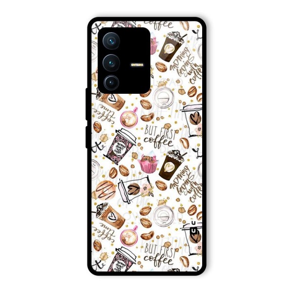 Coffee Pattern Glass Back Case for Vivo V23 Pro