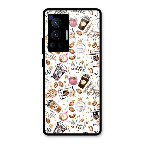 Coffee Pattern Glass Back Case for Vivo X70 Pro