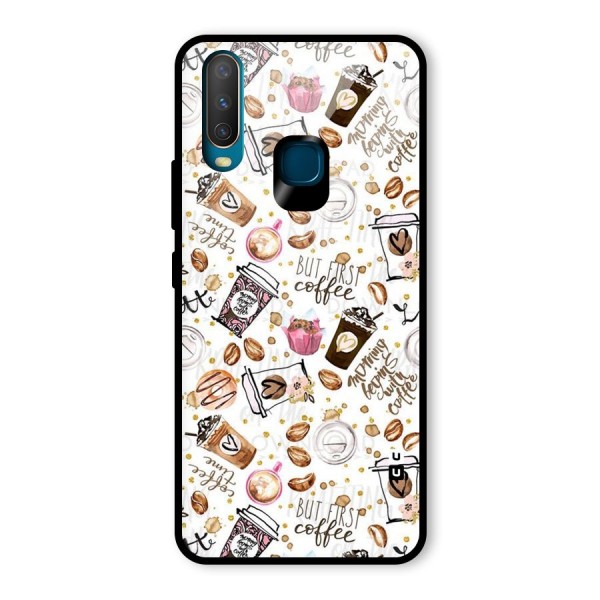 Coffee Pattern Glass Back Case for Vivo Y12