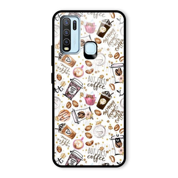 Coffee Pattern Glass Back Case for Vivo Y30