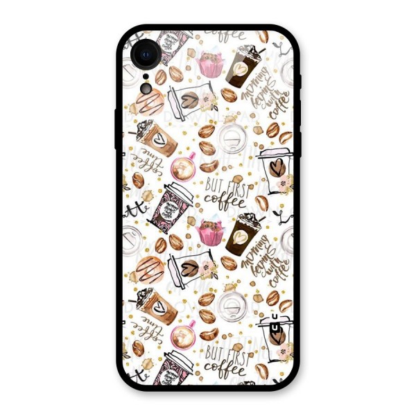 Coffee Pattern Glass Back Case for XR