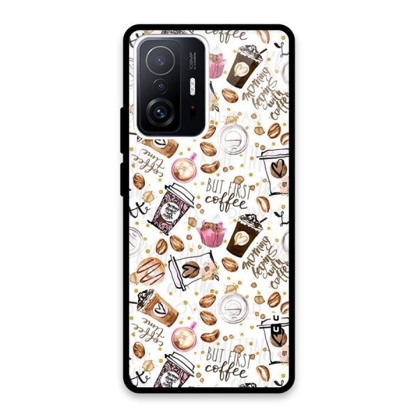 Coffee Pattern Glass Back Case for Xiaomi 11T Pro