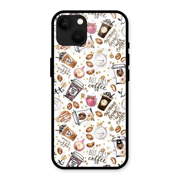 Coffee Pattern Glass Back Case for iPhone 13