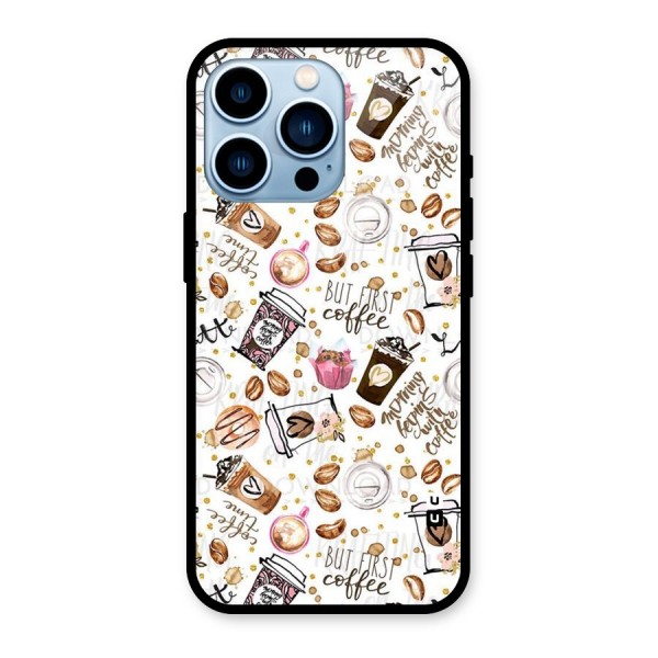 Coffee Pattern Glass Back Case for iPhone 13 Pro