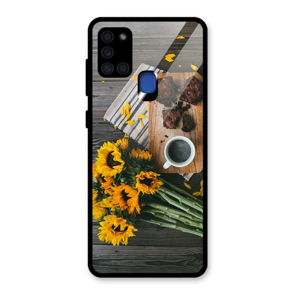 Coffee and Flowers Glass Back Case for Galaxy A21s