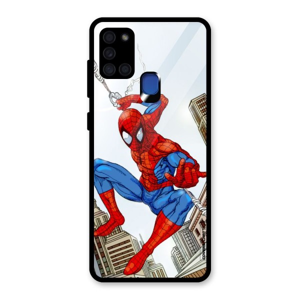 Comic Spider Man Glass Back Case for Galaxy A21s