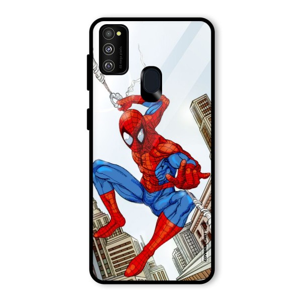 Comic Spider Man Glass Back Case for Galaxy M21