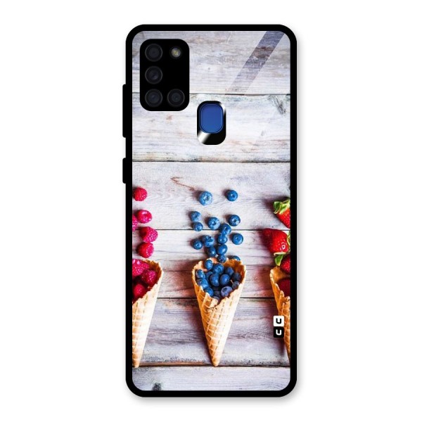 Cone Fruits Design Glass Back Case for Galaxy A21s