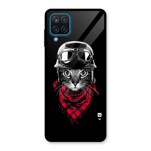 Cool Biker Cat Glass Back Case for Galaxy A12