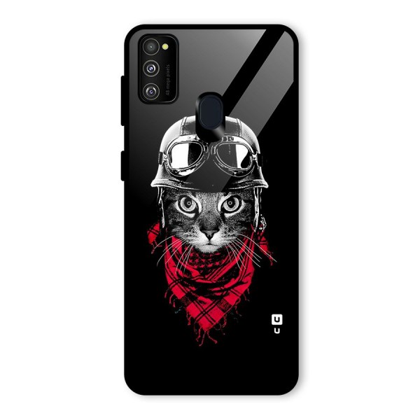 Cool Biker Cat Glass Back Case for Galaxy M21