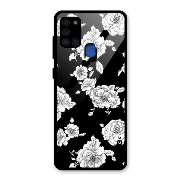 Cool Pattern Flowers Glass Back Case for Galaxy A21s