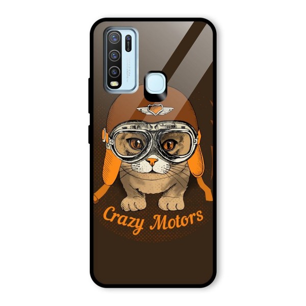 Crazy cat Glass Back Case for Vivo Y30