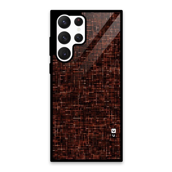 Criss Cross Brownred Pattern Glass Back Case for Galaxy S22 Ultra 5G