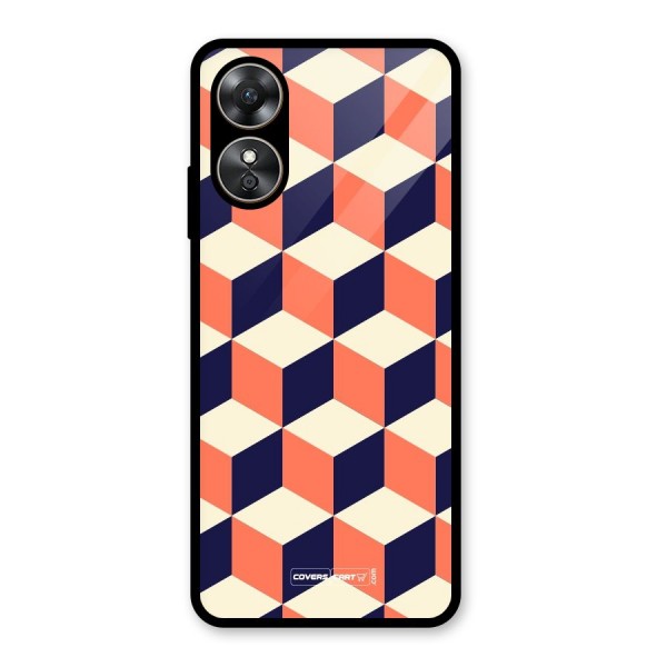 Cube Pattern Glass Back Case for Oppo A17