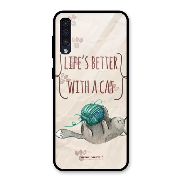 Cute Cat Glass Back Case for Galaxy A50s