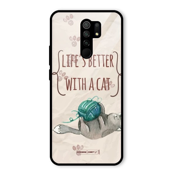 Cute Cat Glass Back Case for Redmi 9 Prime