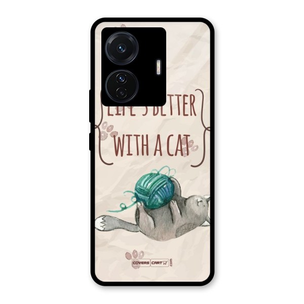 Cute Cat Glass Back Case for Vivo T1 Pro