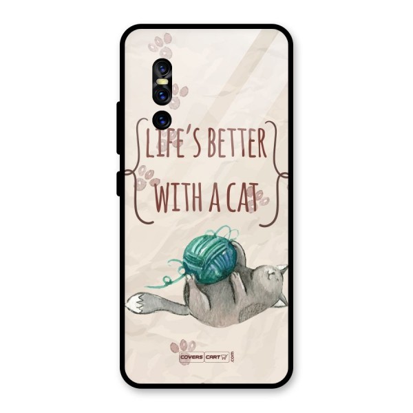 Cute Cat Glass Back Case for Vivo V15 Pro