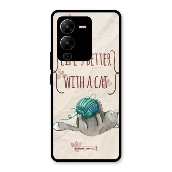 Cute Cat Glass Back Case for Vivo V25 Pro