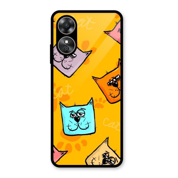 Cute Cat Pattern Glass Back Case for Oppo A17