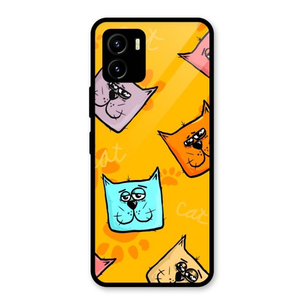 Cute Cat Pattern Glass Back Case for Vivo Y15s