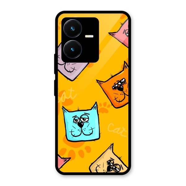 Cute Cat Pattern Glass Back Case for Vivo Y22