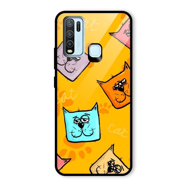 Cute Cat Pattern Glass Back Case for Vivo Y30