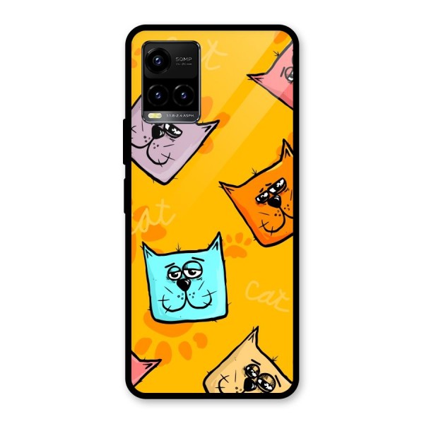 Cute Cat Pattern Glass Back Case for Vivo Y33s