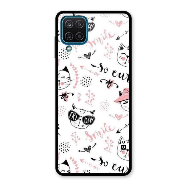 Cute Cat Swag Glass Back Case for Galaxy A12