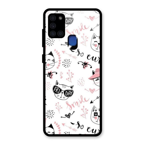 Cute Cat Swag Glass Back Case for Galaxy A21s