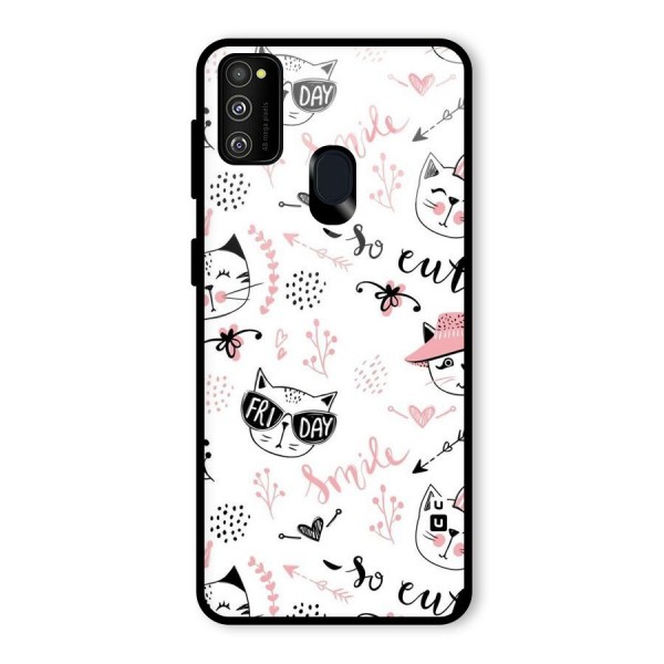 Cute Cat Swag Glass Back Case for Galaxy M21