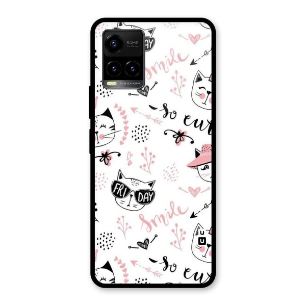 Cute Cat Swag Glass Back Case for Vivo Y21G