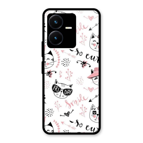 Cute Cat Swag Glass Back Case for Vivo Y22