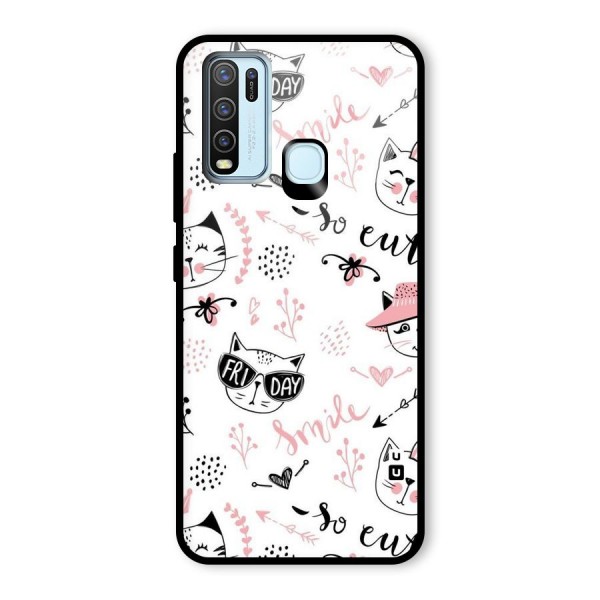 Cute Cat Swag Glass Back Case for Vivo Y30