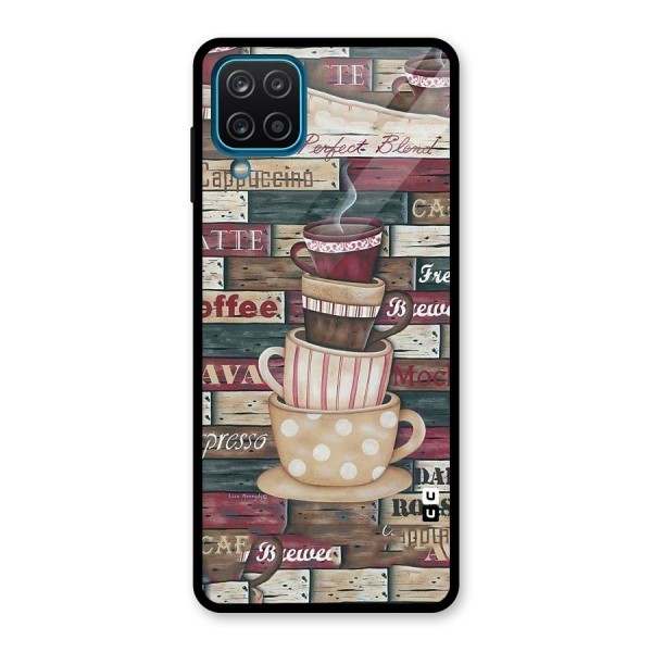 Cute Coffee Cups Glass Back Case for Galaxy A12