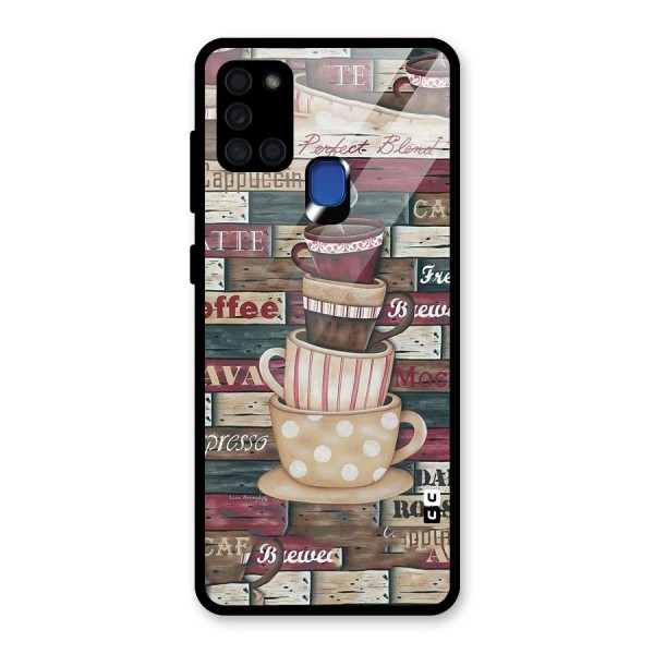 Cute Coffee Cups Glass Back Case for Galaxy A21s